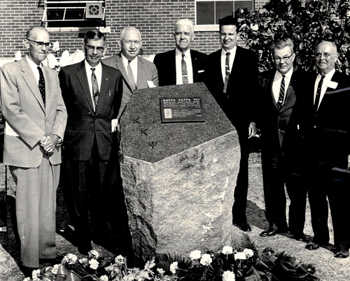 KKPsi Founders with OSU Executive VP Dr. Robert MacVicar at Dedication of the National Shrine (March 26, 1960)